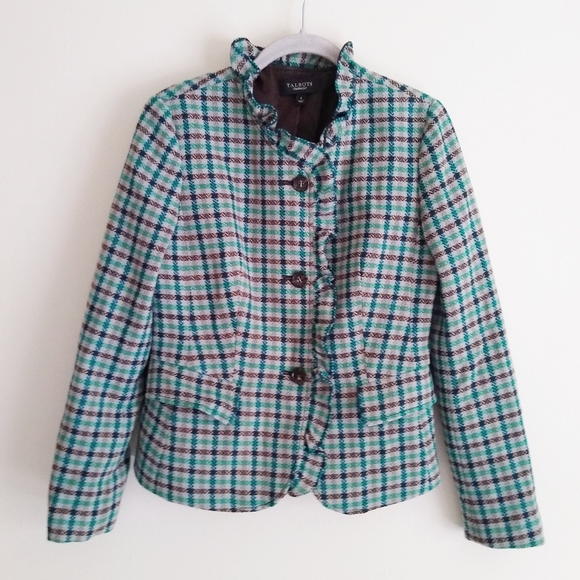 Talbots Jackets & Blazers - Talbots wool plaid ruffle jacket 4 blazer teal